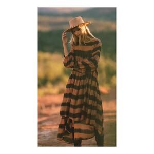 Norblack Norwhite Euphrates Brown Black Boho Oversized Tunic Dress Small New